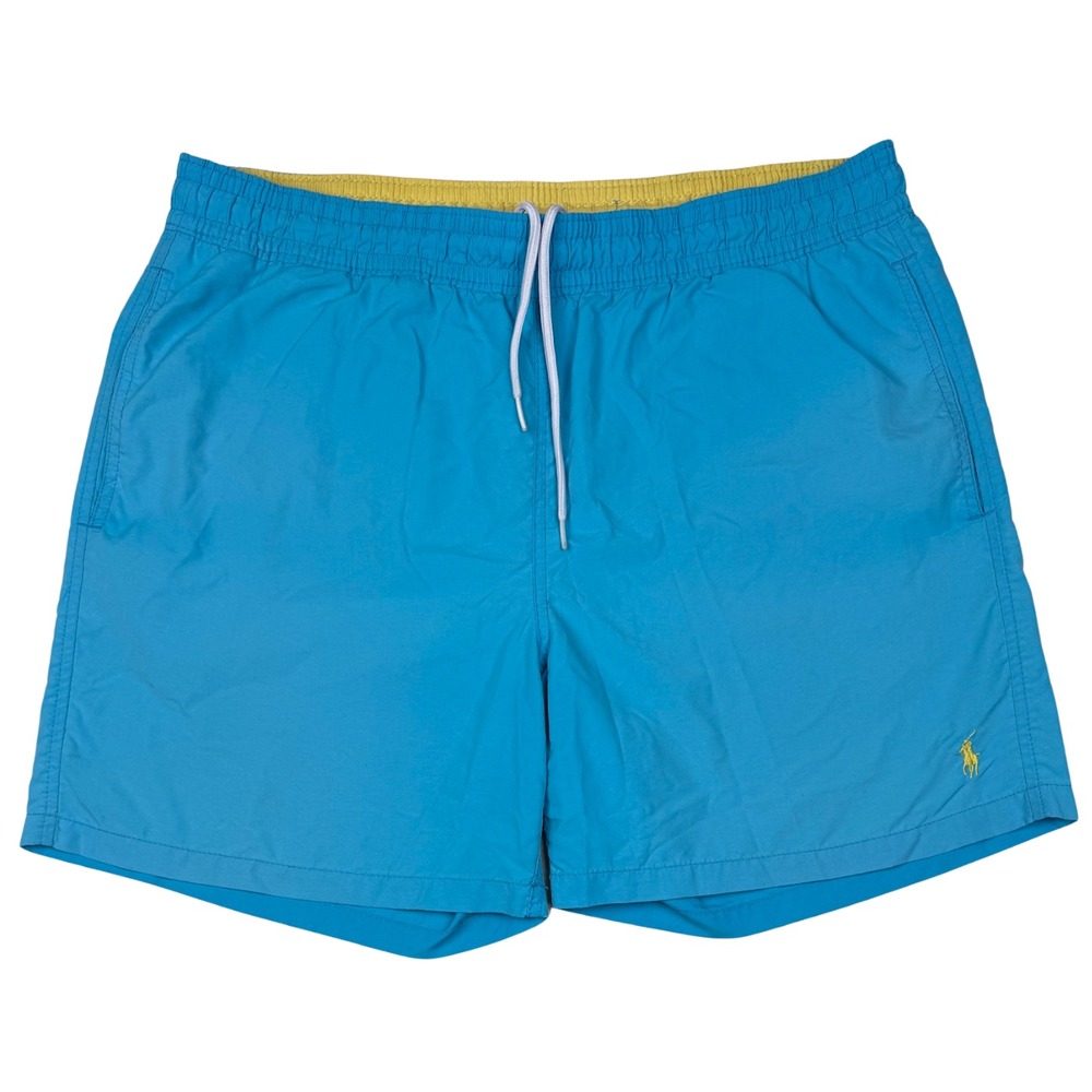 Polo Ralph Lauren Swim Trunks Shorts Men Lined Yellow Pony Large LightBlue Beach